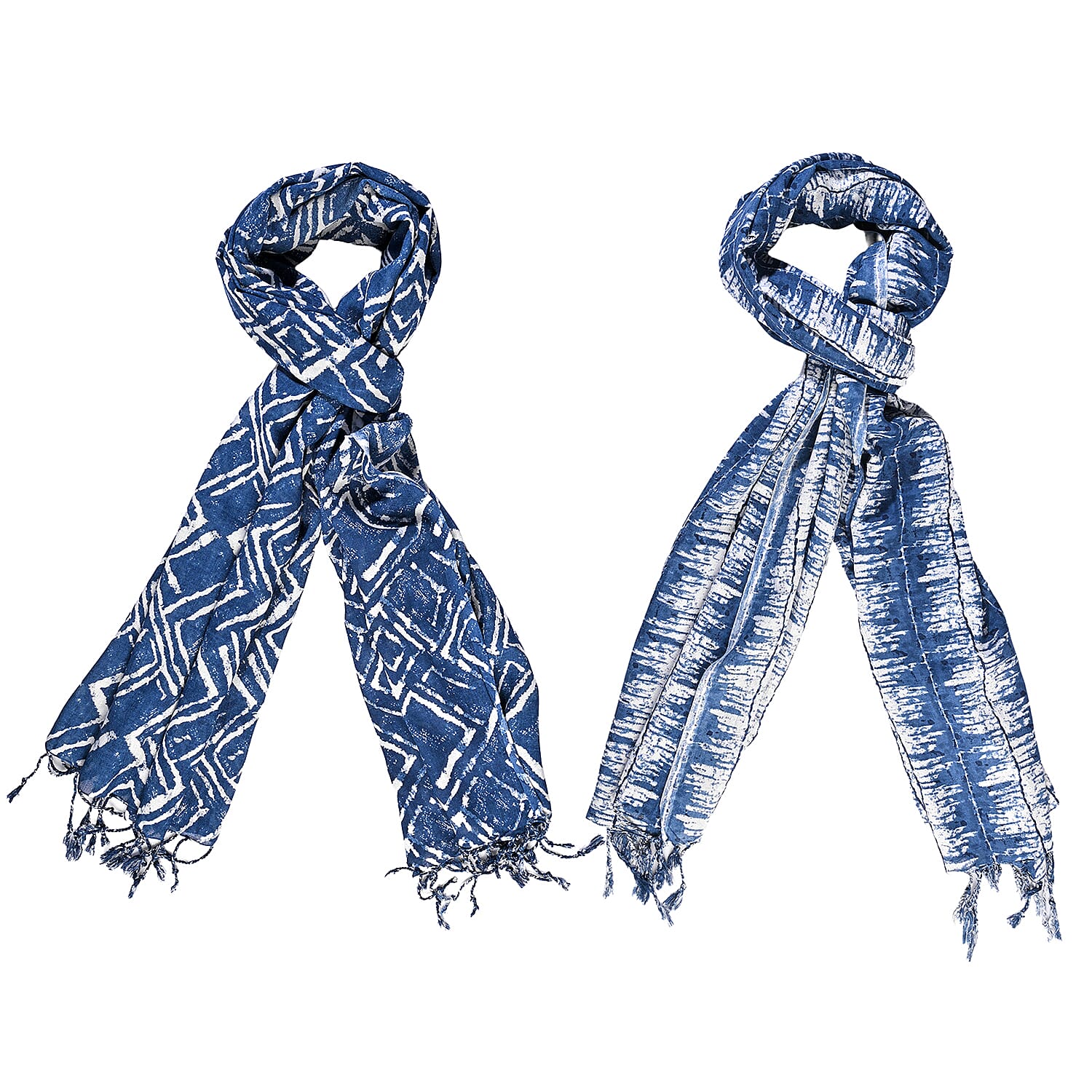 La Marey Indigo Stripe and Diamond Pattern Set of 2 Scarf