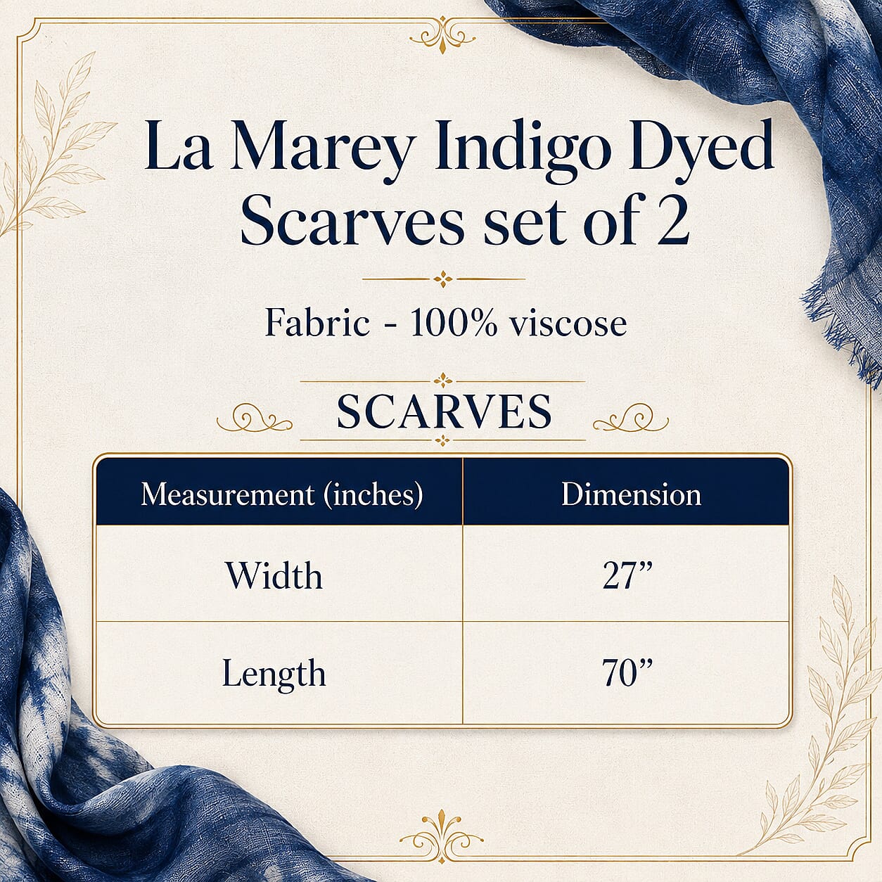 La Marey Indigo Stripe and Diamond Pattern Set of 2 Scarf