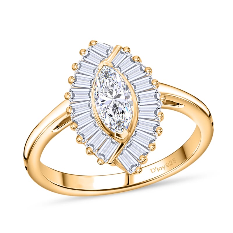 D'Joy White Topaz 1.60 ctw Radiant Marquise Halo Ring in 18K Vermeil Yellow Gold Over Sterling Silver (Size 10.0)
