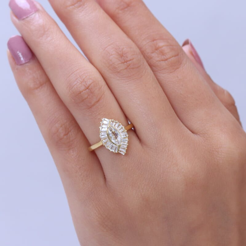 D'Joy White Topaz 1.60 ctw Radiant Marquise Halo Ring in 18K Vermeil Yellow Gold Over Sterling Silver (Size 10.0)