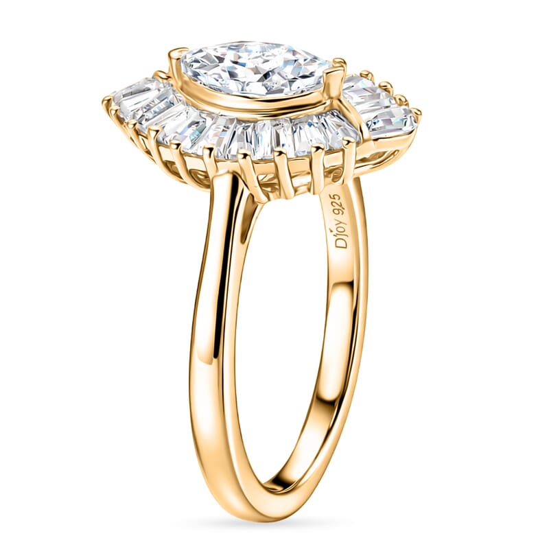 D'Joy White Topaz 1.60 ctw Radiant Marquise Halo Ring in 18K Vermeil Yellow Gold Over Sterling Silver (Size 10.0)