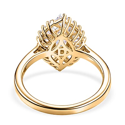 D'Joy White Topaz 1.60 ctw Radiant Marquise Halo Ring in 18K Vermeil Yellow Gold Over Sterling Silver (Size 10.0)