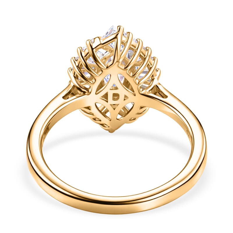D'Joy White Topaz 1.60 ctw Radiant Marquise Halo Ring in 18K Vermeil Yellow Gold Over Sterling Silver (Size 10.0)