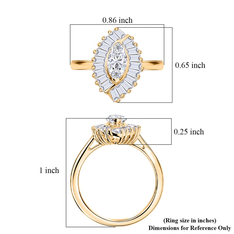 D'Joy White Topaz 1.60 ctw Radiant Marquise Halo Ring in 18K Vermeil Yellow Gold Over Sterling Silver (Size 10.0)