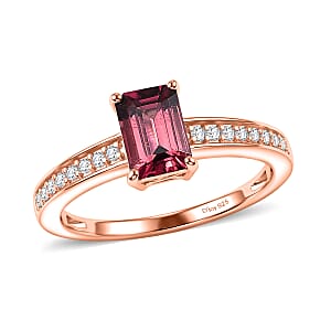 D'Joy Ouro Fino Rubellite and Diamond 1.25 ctw Ring in 18K Vermeil Rose Gold Over Sterling Silver (Size 7.0)