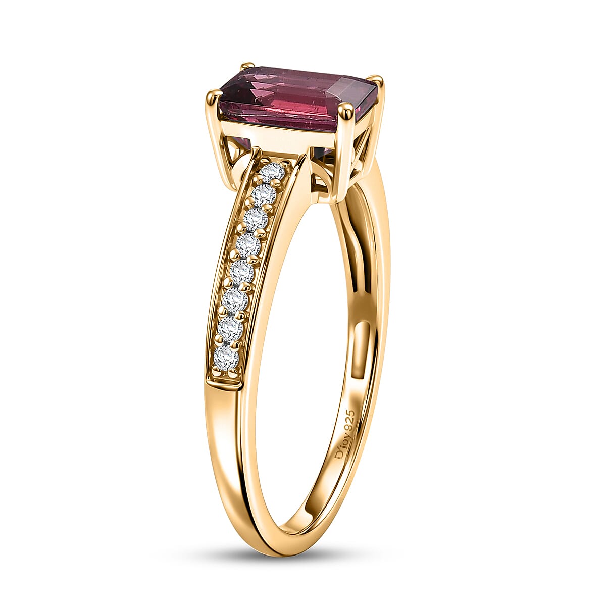 D'Joy Ouro Fino Rubellite and Diamond 1.25 ctw Ring in 18K Vermeil Yellow Gold Over Sterling Silver (Size 7.0) image number 3