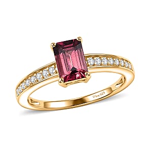 D'Joy Ouro Fino Rubellite and Diamond 1.25 ctw Ring in 18K Vermeil Yellow Gold Over Sterling Silver (Size 9.0)