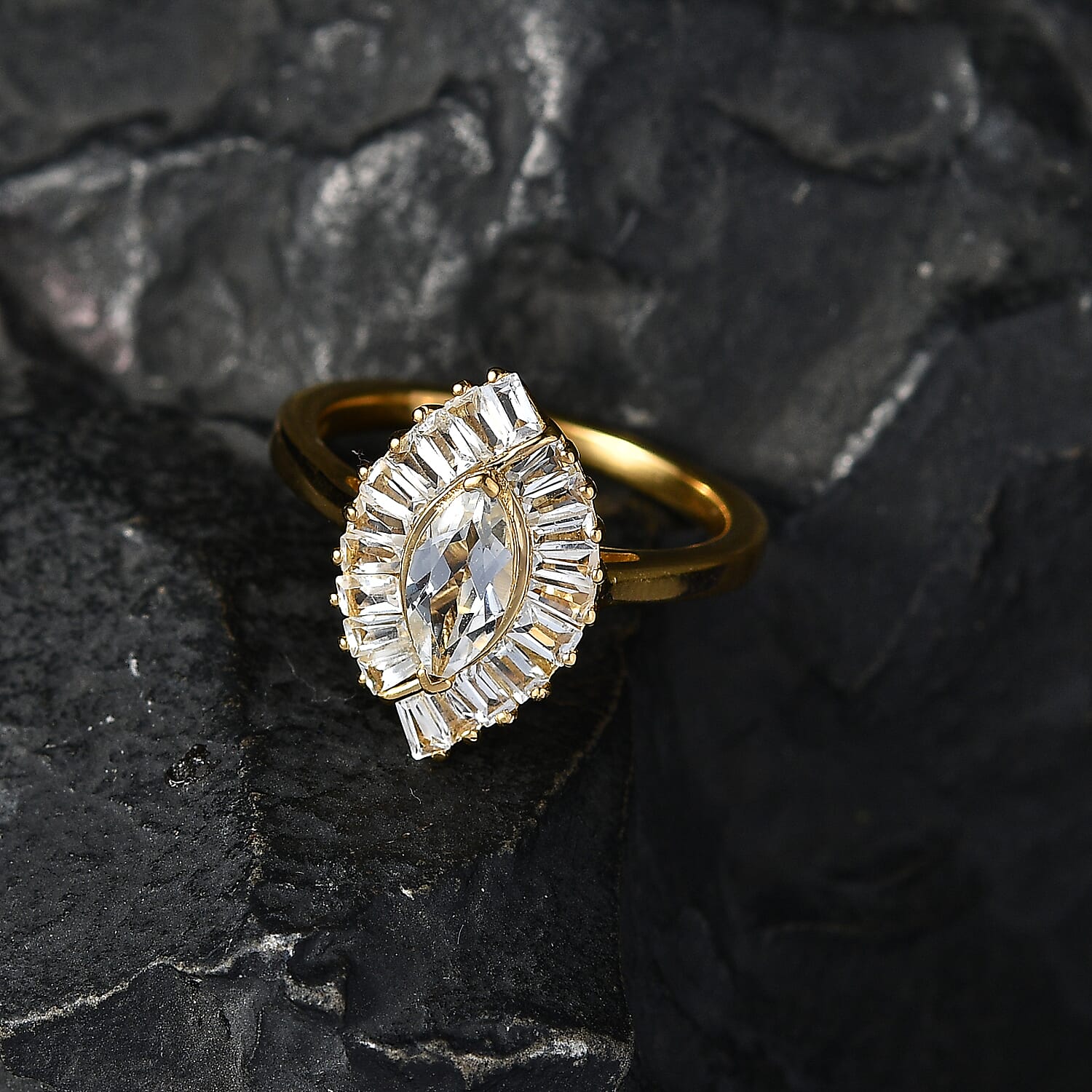 D'Joy White Topaz Ring in 18K Vermeil YG Over Sterling Silver (Size 10.0) 1.60 ctw