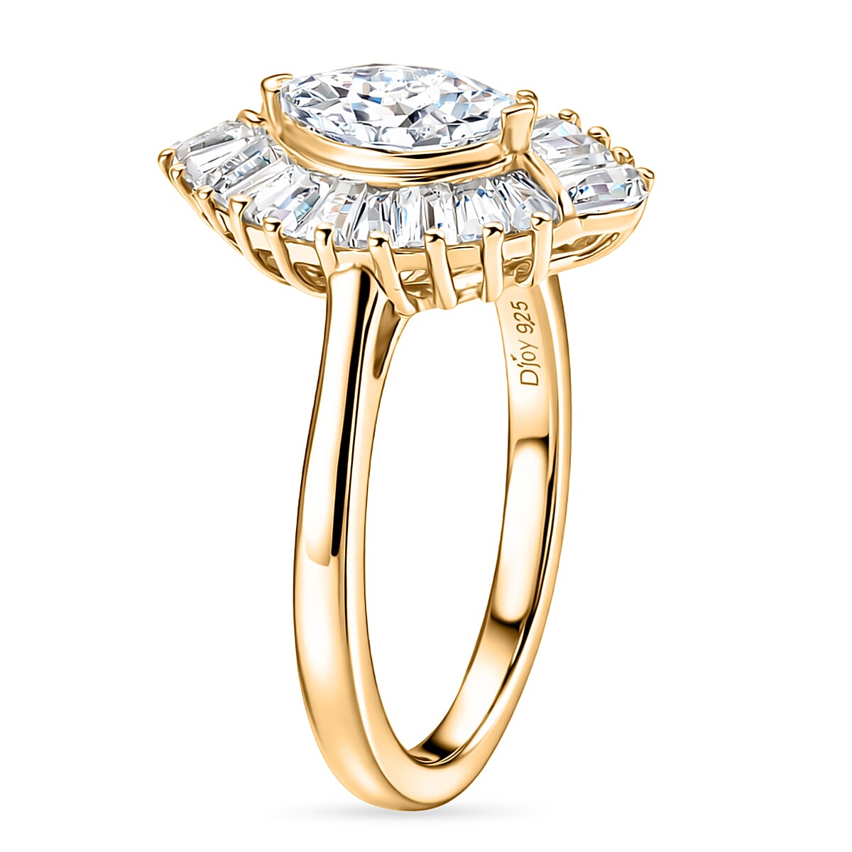D'Joy White Topaz 1.60 ctw Radiant Marquise Halo Ring in 18K Vermeil Yellow Gold Over Sterling Silver (Size 7.0)