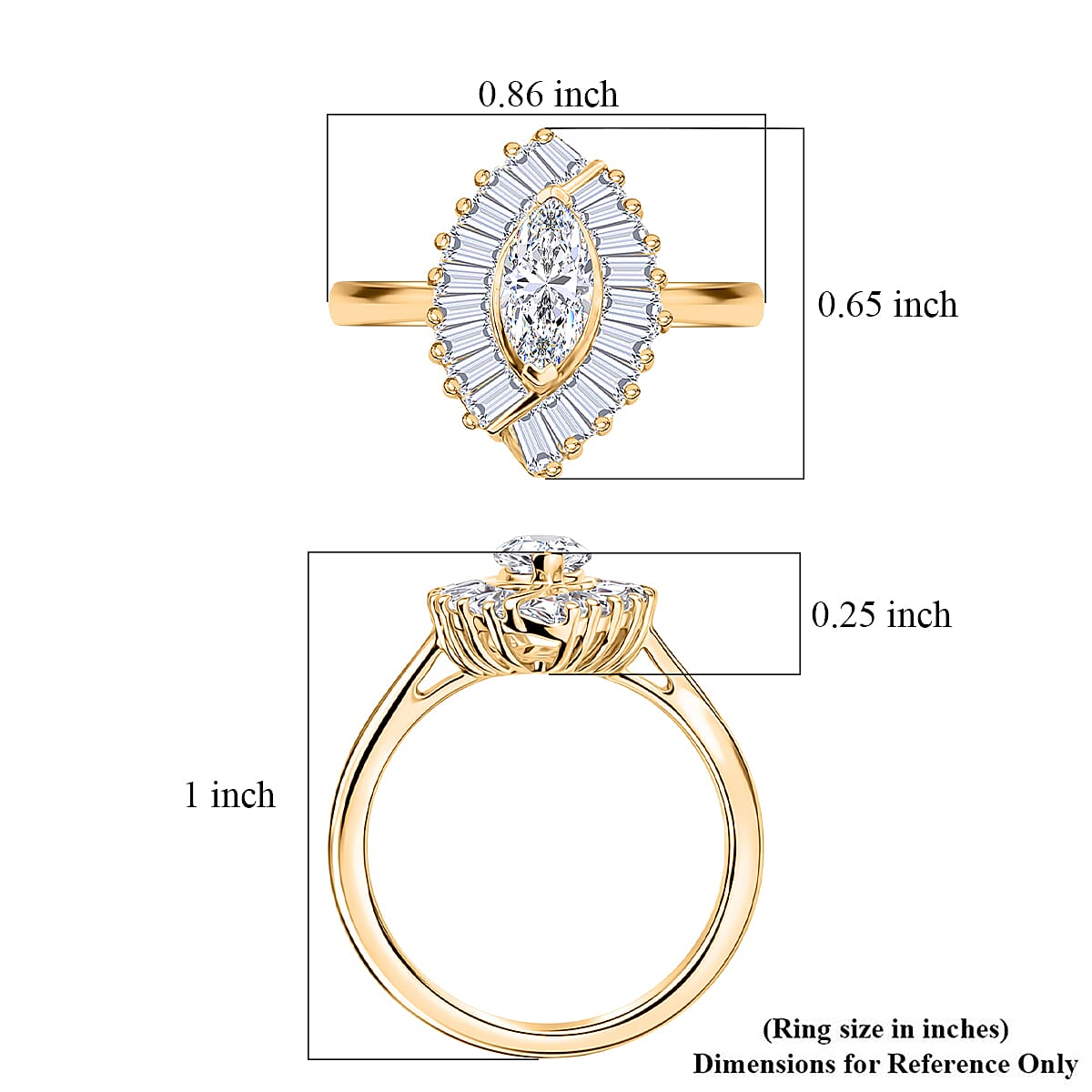 D'Joy White Topaz 1.60 ctw Radiant Marquise Halo Ring in 18K Vermeil Yellow Gold Over Sterling Silver (Size 7.0)