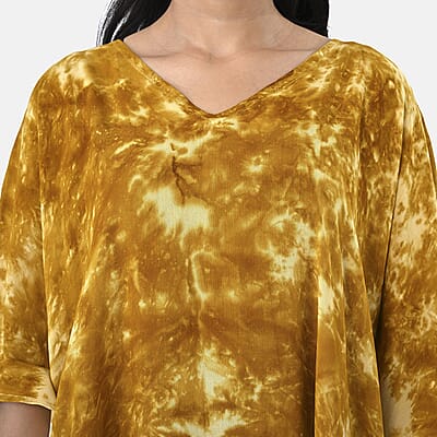 La Marey Mustard Tie Dye Kaftan with V-Neck - One Size Fits Most