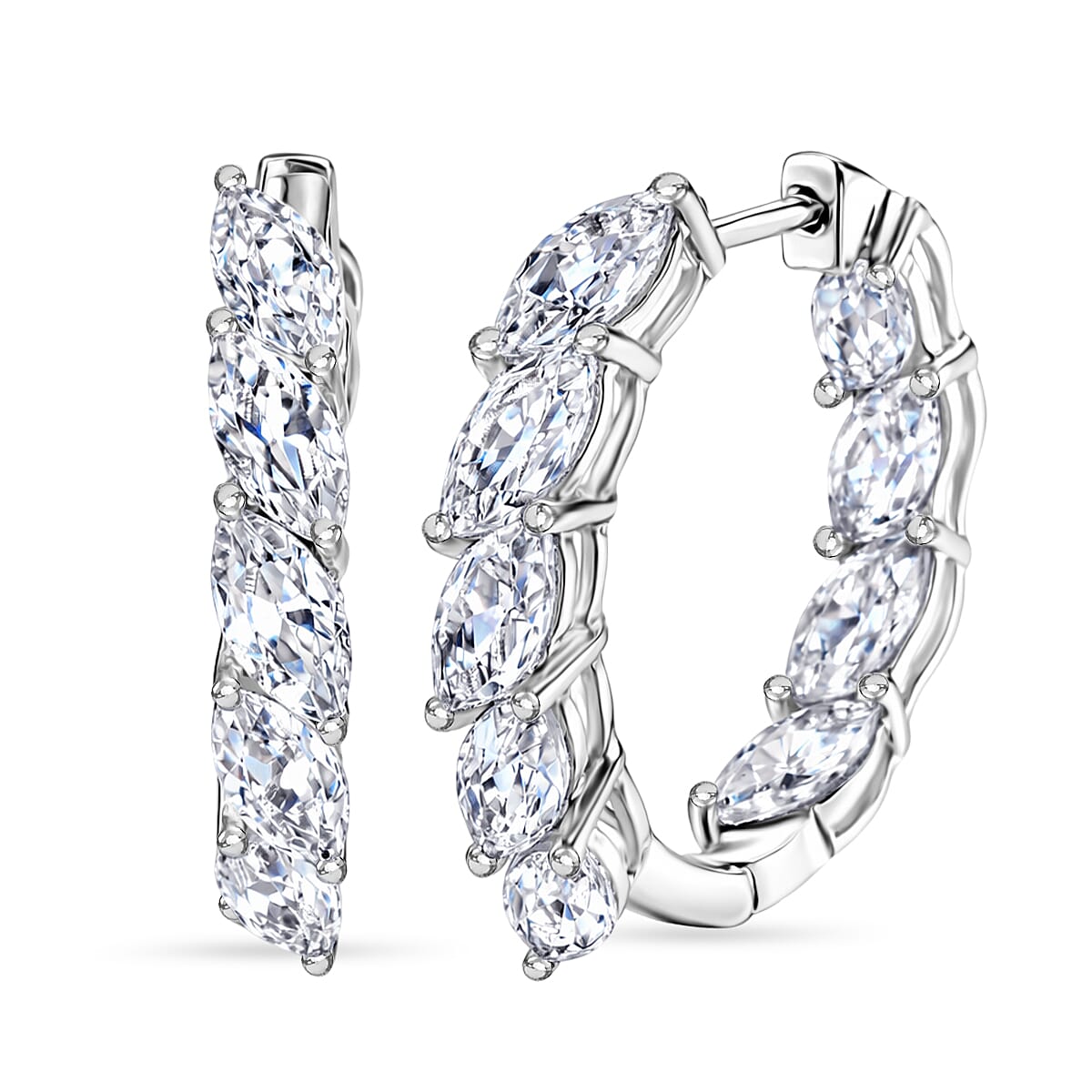 EverTrue White Topaz 8.15.00 ctw Leaf Elegance Hoop Earrings in Platinum Bond