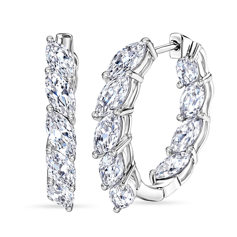 EverTrue White Topaz 8.15.00 ctw Leaf Elegance Hoop Earrings in Platinum Bond