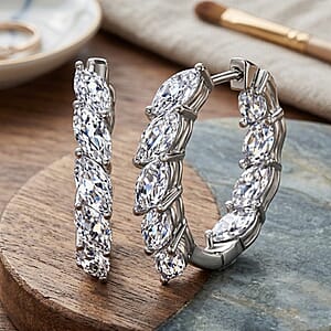 EverTrue White Topaz 8.15.00 ctw Hoop Earrings in Platinum Bond