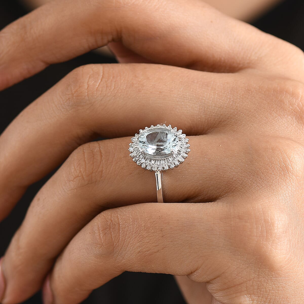 D'Joy Premium Mangoro Santo Aquamarine and Diamond 2.60 ctw Daisy Flower Ring in Rhodium Over Sterling Silver (Size 10.0) image number 2