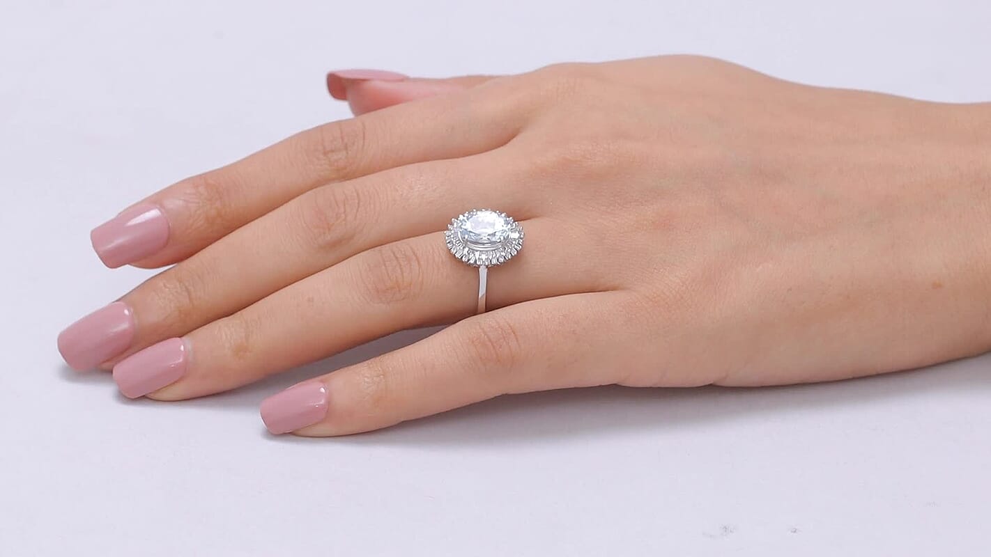 D'Joy Premium Mangoro Santo Aquamarine, Diamond (0.28 cts) Ring in Rhodium Over Sterling Silver (Size 7.0) 2.60 ctw