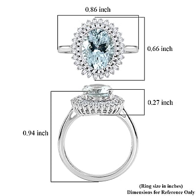 D'Joy Premium Mangoro Santo Aquamarine and Diamond 2.60 ctw Daisy Flower Ring in Rhodium Over Sterling Silver (Size 6.0)