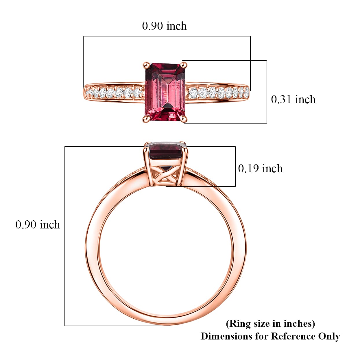 Luxoro Premium Ouro Fino Rubellite and Diamond I2 1.25 ctw Ring in 10K Rose Gold (Size 5.5) image number 5