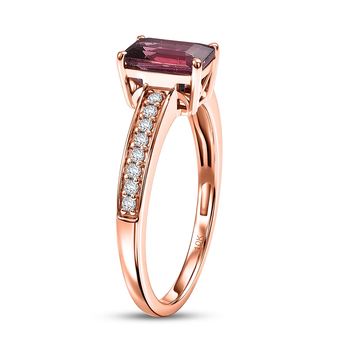 Luxoro Premium Ouro Fino Rubellite and Diamond I2 1.25 ctw Ring in 10K Rose Gold (Size 6.0) image number 3
