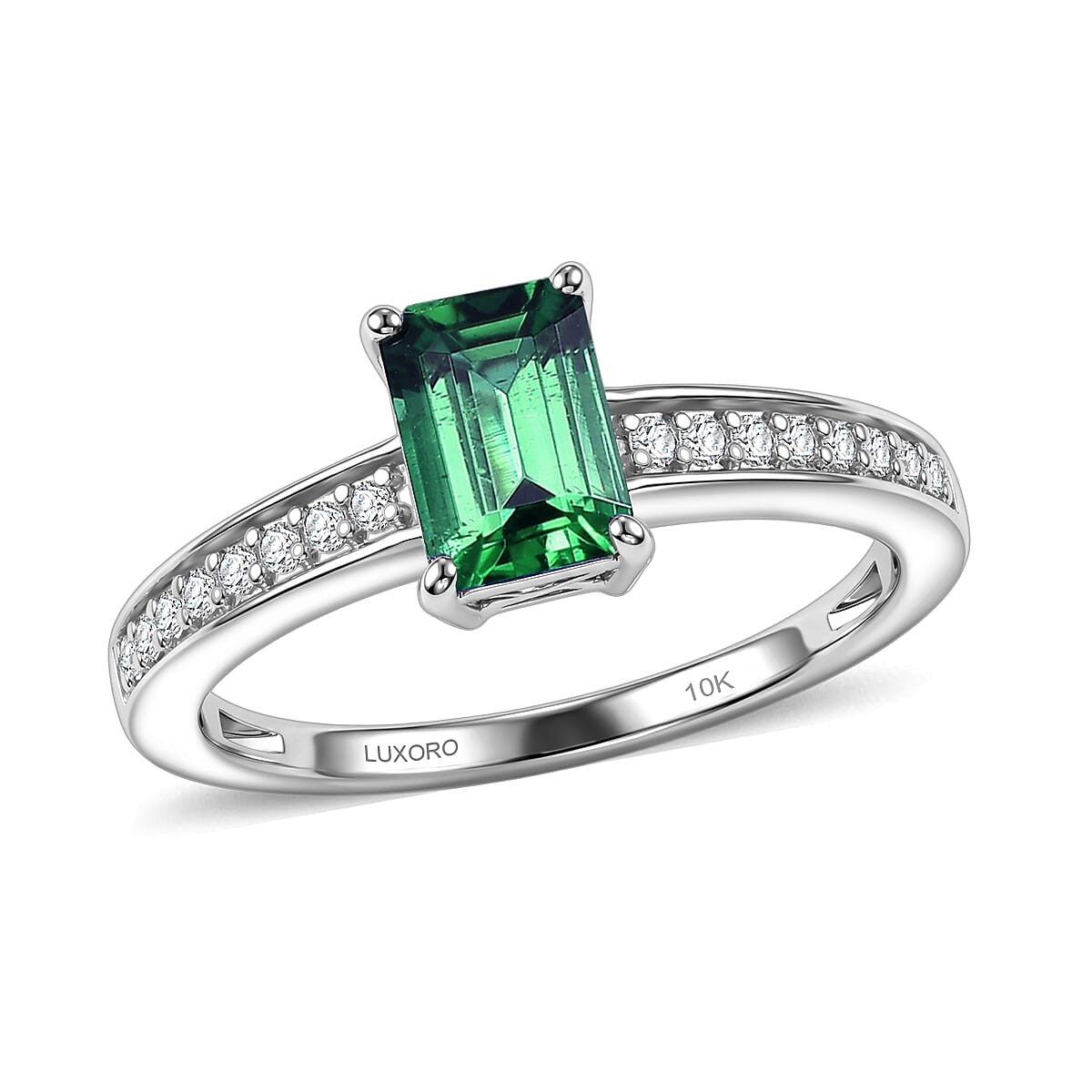 Luxoro Premium Kagem Zambian Emerald and Diamond I2 1.25 ctw Ring in 10K White Gold (Size 10.0)