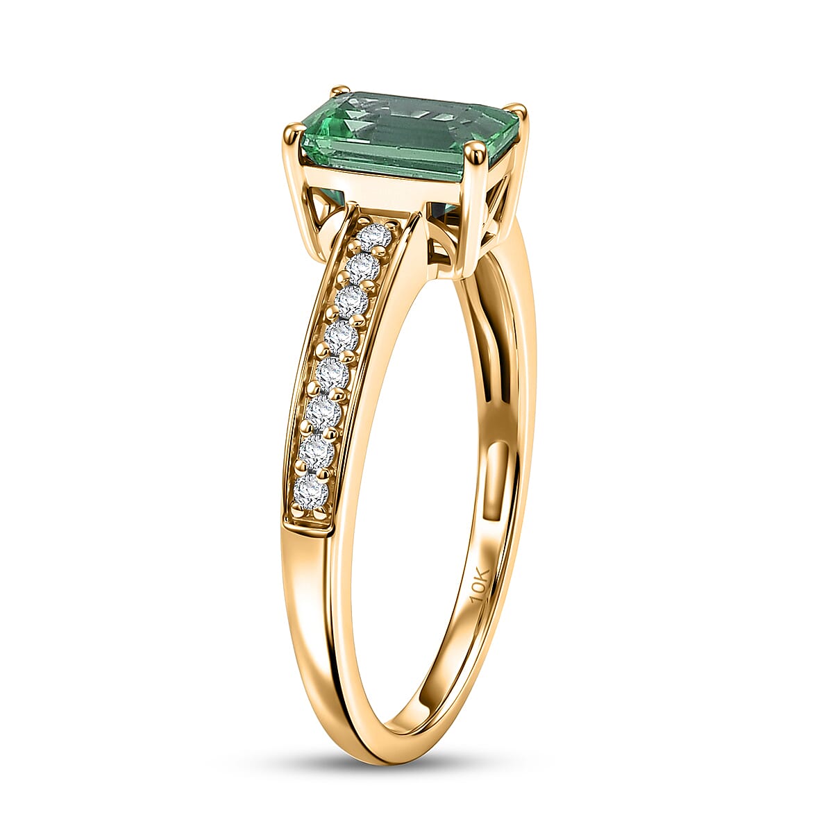 Luxoro Premium Kagem Zambian Emerald and Diamond I2 1.25 ctw Ring in 10K Yellow Gold (Size 6.5) image number 3