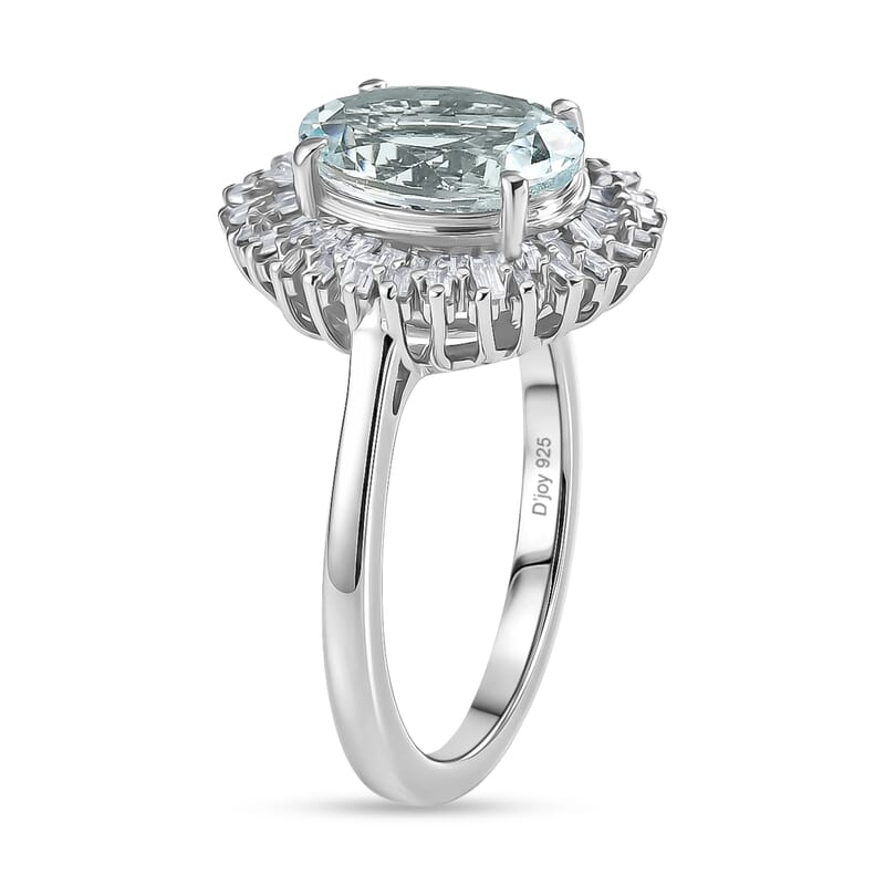 D'Joy Premium Mangoro Santo Aquamarine and Diamond 2.60 ctw Daisy Flower Ring in Rhodium Over Sterling Silver (Size 8.0)