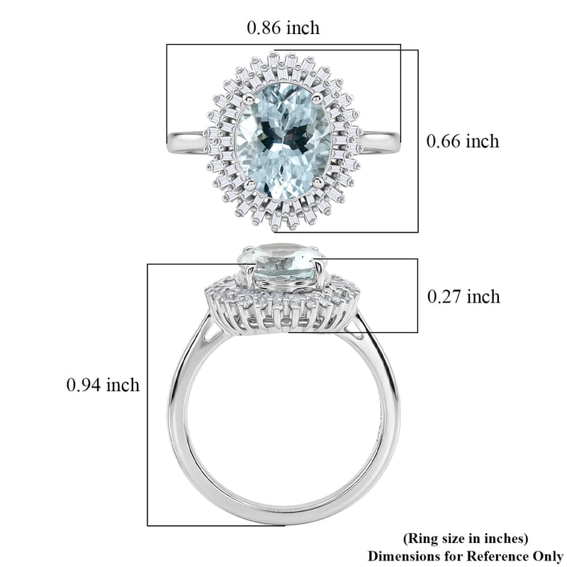 D'Joy Premium Mangoro Santo Aquamarine and Diamond 2.60 ctw Daisy Flower Ring in Rhodium Over Sterling Silver (Size 8.0)