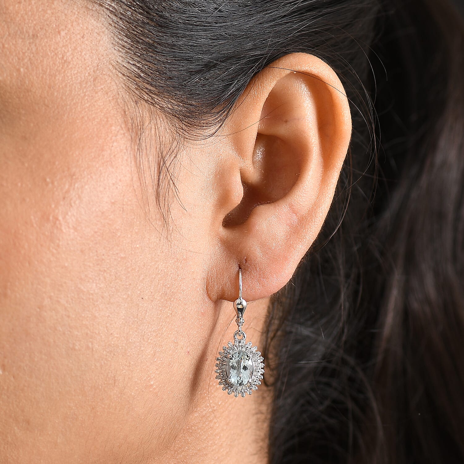 D'Joy Premium Mangoro Santo Aquamarine and Diamond 2.75 ctw Daisy Flower Earrings in Rhodium Over Sterling Silver