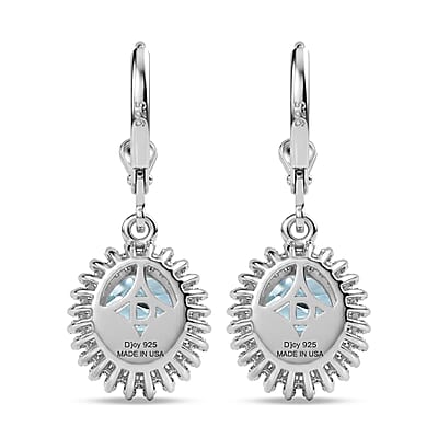 D'Joy Premium Mangoro Santo Aquamarine and Diamond 2.75 ctw Daisy Flower Earrings in Rhodium Over Sterling Silver