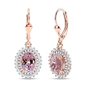 D'Joy Premium Martha Rocha Kunzite and Diamond 4.00 ctw Daisy Flower Earrings in 18K Vermeil Rose Gold Over Sterling Silver