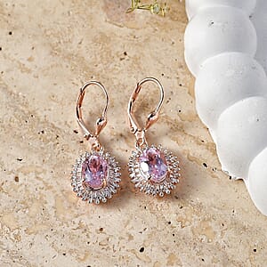 D'Joy Premium Martha Rocha Kunzite and Diamond 4.00 ctw Daisy Flower Earrings in 18K Vermeil Rose Gold Over Sterling Silver