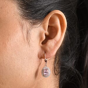 D'Joy Premium Martha Rocha Kunzite and Diamond 4.00 ctw Daisy Flower Earrings in 18K Vermeil Rose Gold Over Sterling Silver