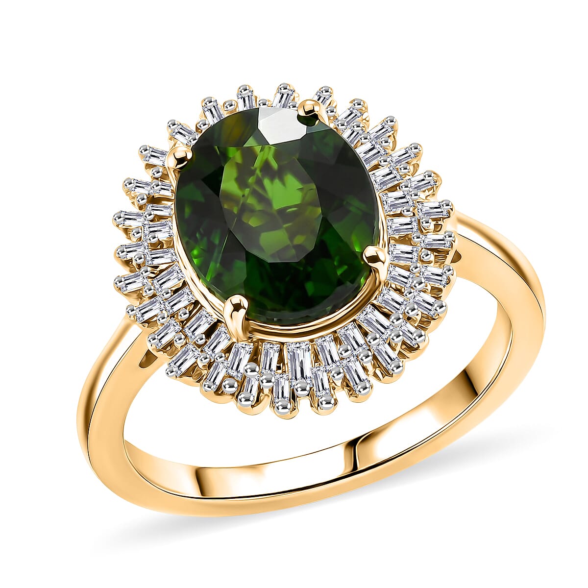 D'Joy Premium Chrome Diopside and Diamond 3.00 ctw Daisy Flower Ring in 18K Vermeil Yellow Gold Over Sterling Silver (Size 6.0)