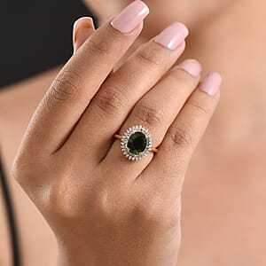 D'Joy Premium Chrome Diopside and Diamond 3.00 ctw Ring in 18K Vermeil Yellow Gold Over Sterling Silver (Size 6.0)