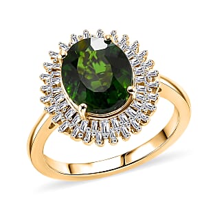 D'Joy Premium Chrome Diopside and Diamond 3.00 ctw Ring in 18K Vermeil Yellow Gold Over Sterling Silver (Size 7.0)