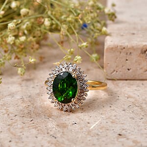 D'Joy Premium Chrome Diopside and Diamond 3.00 ctw Ring in 18K Vermeil Yellow Gold Over Sterling Silver (Size 7.0)