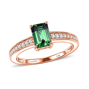 Luxoro AAA Kagem Zambian Emerald and Diamond I2 1.25 ctw Ring in 14K Rose Gold (Size 4.5)