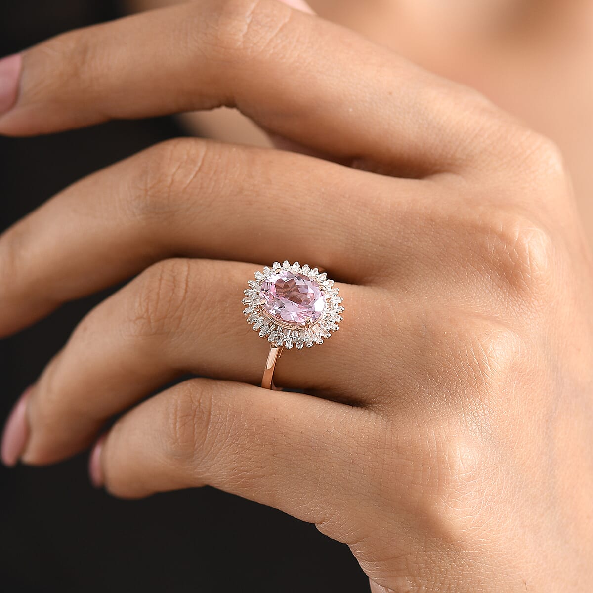 D'Joy Premium Martha Rocha Kunzite and Diamond 3.65 ctw Daisy Flower Ring in 18K Vermeil Rose Gold Over Sterling Silver (Size 6.0) image number 2