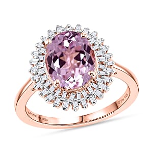 D'Joy Premium Martha Rocha Kunzite and Diamond 3.65 ctw Daisy Flower Ring in 18K Vermeil Rose Gold Over Sterling Silver (Size 8.0)