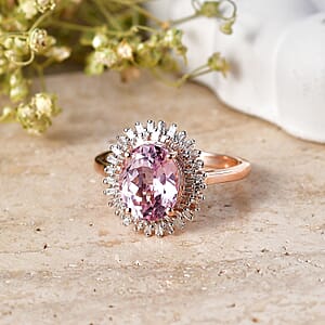 D'Joy Premium Martha Rocha Kunzite and Diamond 3.65 ctw Daisy Flower Ring in 18K Vermeil Rose Gold Over Sterling Silver (Size 8.0)