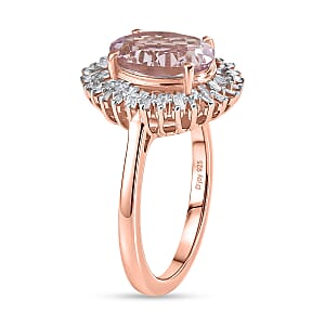 D'Joy Premium Martha Rocha Kunzite and Diamond 3.65 ctw Daisy Flower Ring in 18K Vermeil Rose Gold Over Sterling Silver (Size 8.0)