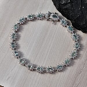 D'Joy Premium Narsipatnam Alexandrite and White Zircon 8.80 ctw Bracelet in Rhodium Over Sterling Silver (7.25 In)