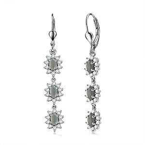 D'Joy Premium Narsipatnam Alexandrite and White Zircon 2.90 ctw Earrings in Rhodium Over Sterling Silver