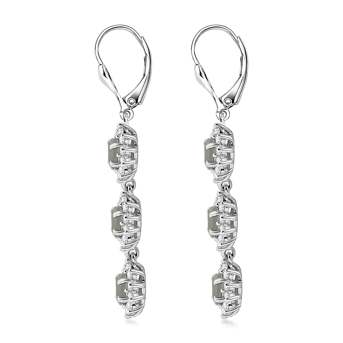 D'Joy Premium Narsipatnam Alexandrite and White Zircon 2.90 ctw Twinkling Starlight Earrings in Rhodium Over Sterling Silver image number 3