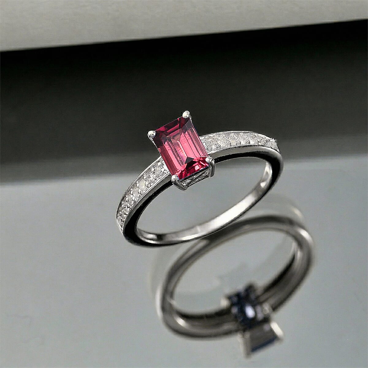 Rhapsody AAAA Ouro Fino Rubellite and Diamond G-H SI 1.25 ctw Ring in 18K White Gold (Size 11.0) image number 1