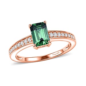 D'Joy Kagem Zambian Emerald and Diamond 1.25 ctw Ring in 18K Vermeil Rose Gold Over Sterling Silver (Size 10.5)
