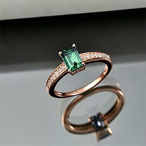 D'Joy Kagem Zambian Emerald and Diamond 1.25 ctw Ring in 18K Vermeil Rose Gold Over Sterling Silver (Size 12.0)