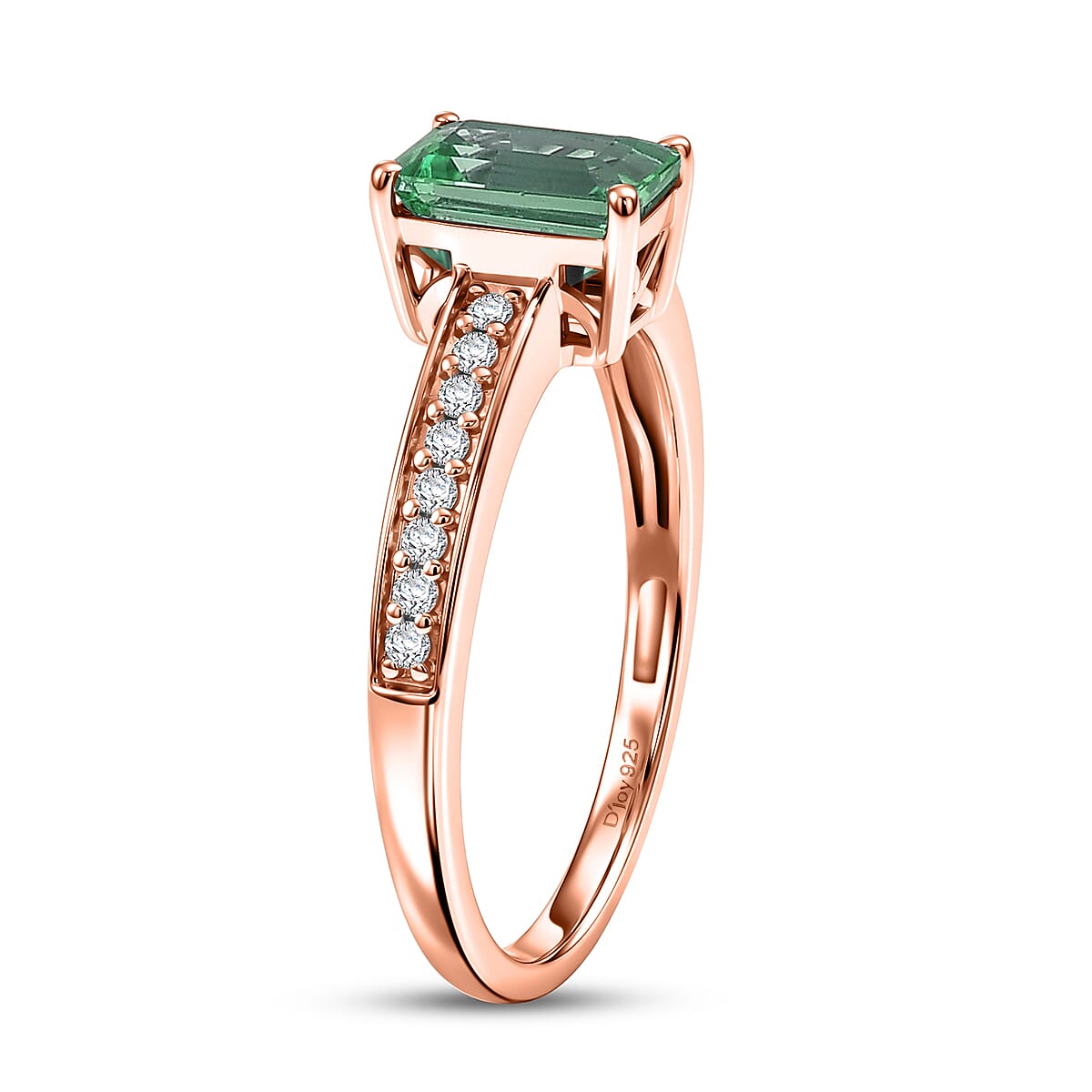 D'Joy Kagem Zambian Emerald and Diamond 1.25 ctw Ring in 18K Vermeil Rose Gold Over Sterling Silver (Size 7.5) image number 3