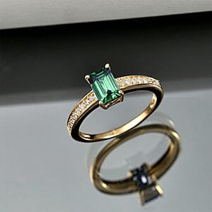D'Joy Kagem Zambian Emerald and Diamond 1.25 ctw Ring in 18K Vermeil Yellow Gold Over Sterling Silver (Size 6.0)