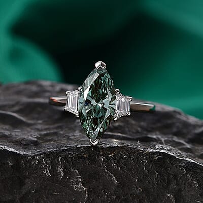 Luxuriant Lab Grown Green Diamond IR and Lab Grown Diamond VS 3.00 ctw Celestial Green Spark Ring in 950 Palladium (Size  5.0)